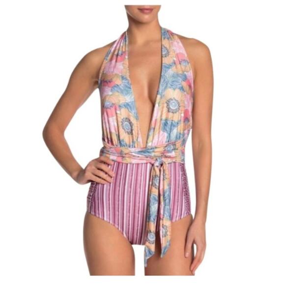 Nicole Miller Convertible Plunging Halter One-piece Bathing Suit NWOT - Picture 1 of 3